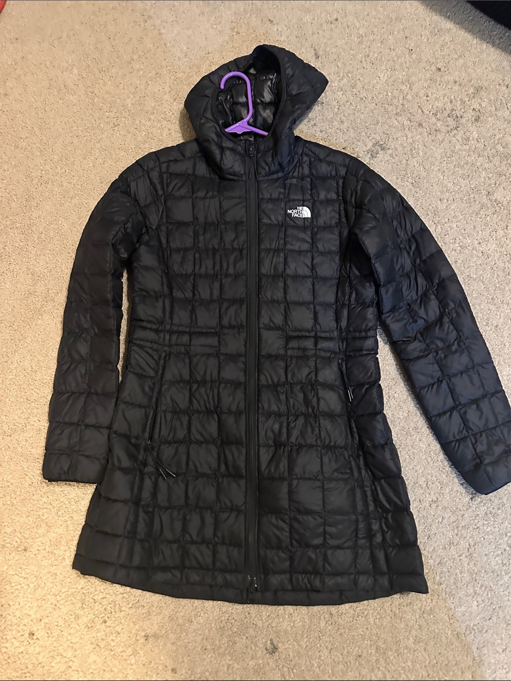 The North Face Women's Black Quilted Hooded Long Puffer Jacket
